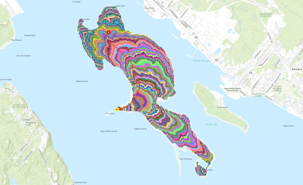 Sliced surface with overlaid route